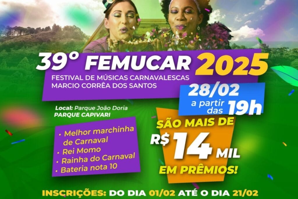 FEMUCAR 2025 em Campos do Jordão: Inscrições Abertas com Premiação de R$ 14,5 mil em Marchinhas Carnavalescas 7 FEMUCAR 2025 em Campos do Jordão: Inscrições Abertas com Premiação de R$ 14,5 mil em Marchinhas Carnavalescas